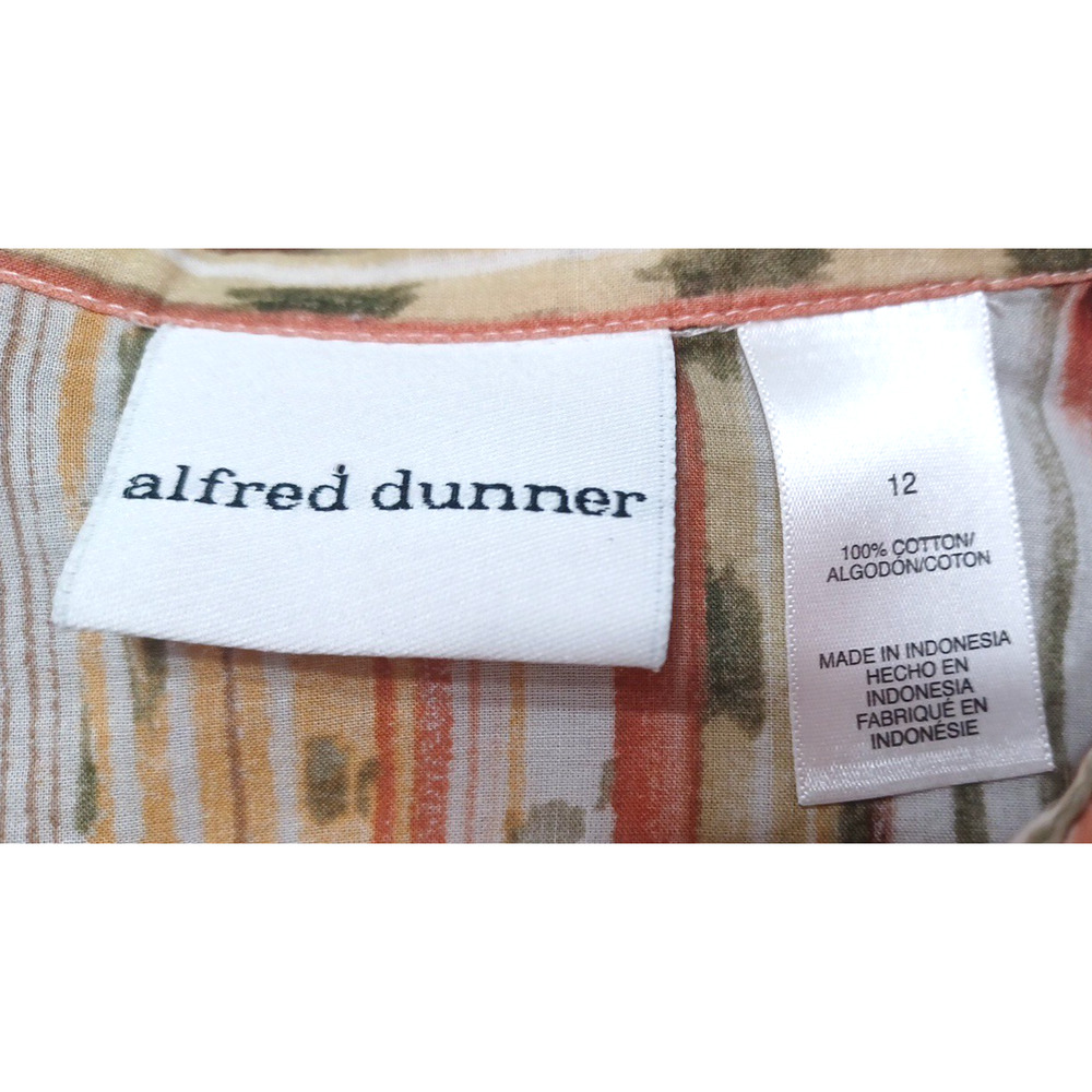 Alfred Dunner Womens Aztec Southwest Lightweight Blouse Sz 12 Roll Sleeve Cotton - Picture 4 of 12